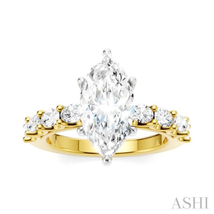 7/8 Ctw Marquise Shape Oval and Round Cut Diamond Semi-Mount Engagement Ring in 14K Yellow and White Gold