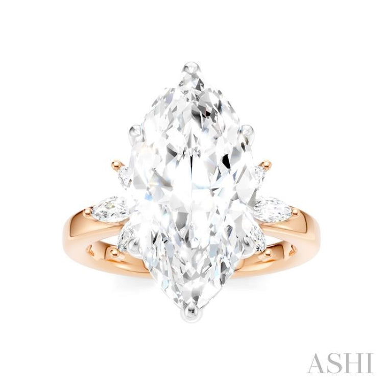 5/8 Ctw Akari Marquise and Round Cut Diamond Semi-Mount Engagement Ring in 14K Rose and White Gold