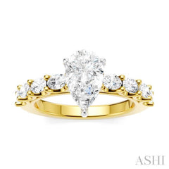 7/8 Ctw Pear Shape Oval and Round Cut Diamond Semi-Mount Engagement Ring in 14K Yellow and White Gold