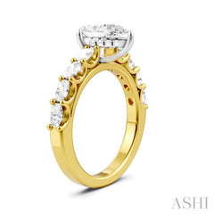 7/8 Ctw Pear Shape Oval and Round Cut Diamond Semi-Mount Engagement Ring in 14K Yellow and White Gold