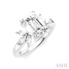 1/2 Ctw Emerald Shape Marquise and Round Cut Diamond Semi-Mount Engagement Ring in 14K White Gold