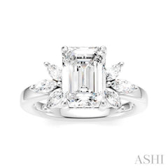 1/2 Ctw Emerald Shape Marquise and Round Cut Diamond Semi-Mount Engagement Ring in 14K White Gold