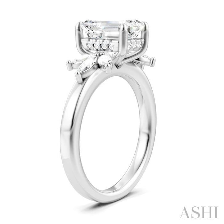 1/2 Ctw Emerald Shape Marquise and Round Cut Diamond Semi-Mount Engagement Ring in 14K White Gold