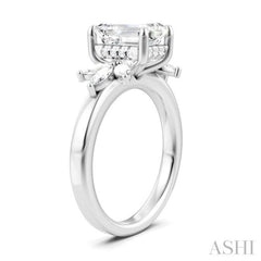 1/2 Ctw Emerald Shape Marquise and Round Cut Diamond Semi-Mount Engagement Ring in 14K White Gold