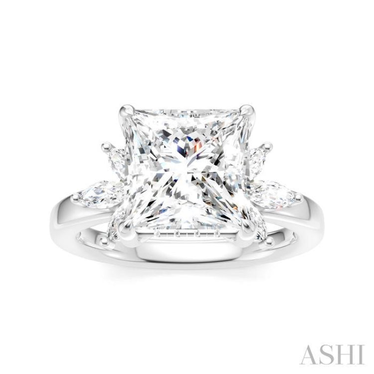 1/2 Ctw Akari Princess Shape Marquise and Round Cut Diamond Semi-Mount Engagement Ring in 14K White Gold