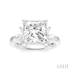 1/2 Ctw Akari Princess Shape Marquise and Round Cut Diamond Semi-Mount Engagement Ring in 14K White Gold