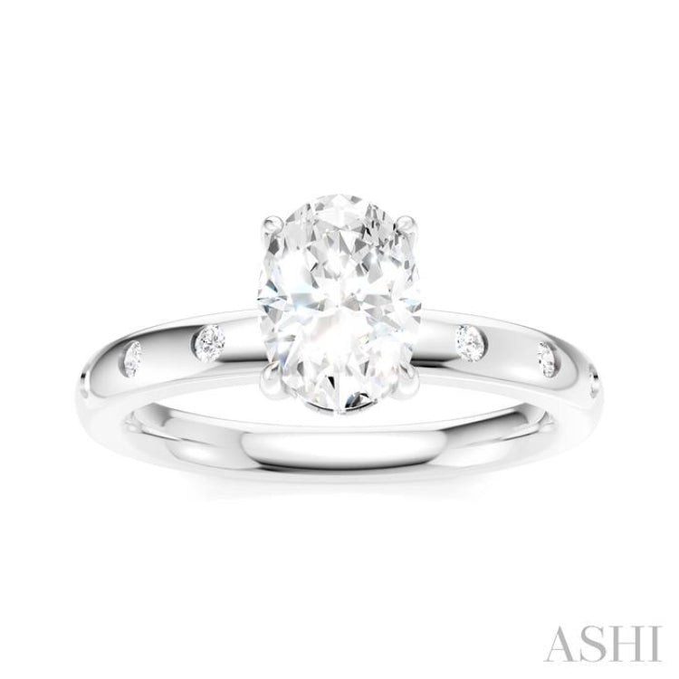 1/6 Ctw Akari Oval Shape Round Cut Diamond Semi-Mount Engagement Ring in 14K White Gold