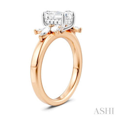 1/2 Ctw Emerald Shape Marquise and Round Cut Diamond Semi-Mount Engagement Ring in 14K Rose and White Gold