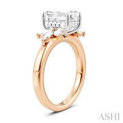 1/2 Ctw Emerald Shape Marquise and Round Cut Diamond Semi-Mount Engagement Ring in 14K Rose and White Gold