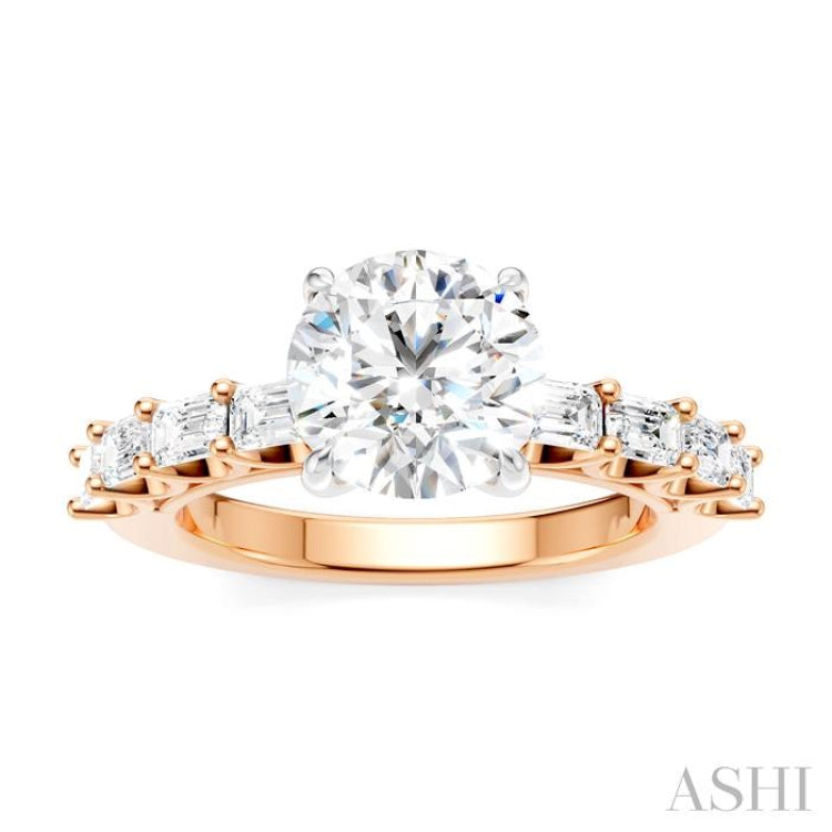 7/8 Ctw Round Shape Emerald and Round Cut Diamond Semi-Mount Engagement Ring in 14K Rose and White Gold