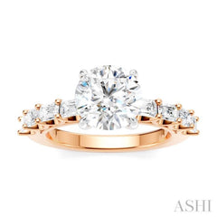 7/8 Ctw Round Shape Emerald and Round Cut Diamond Semi-Mount Engagement Ring in 14K Rose and White Gold