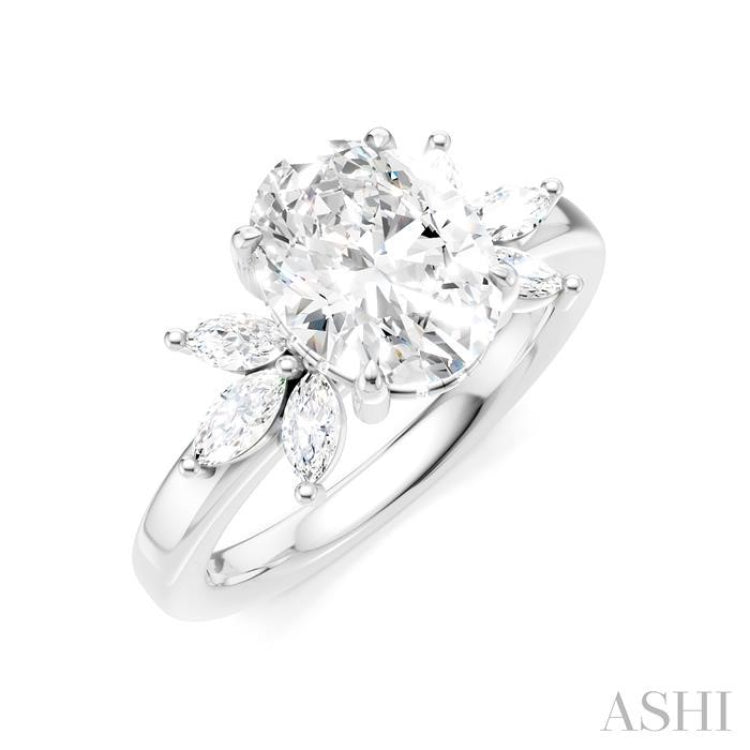 1/2 Ctw Akari Oval Shape Marquise and Round Cut Diamond Semi-Mount Engagement Ring in 14K White Gold