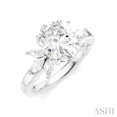 1/2 Ctw Akari Oval Shape Marquise and Round Cut Diamond Semi-Mount Engagement Ring in 14K White Gold