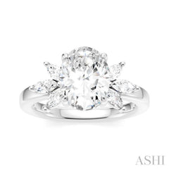 1/2 Ctw Akari Oval Shape Marquise and Round Cut Diamond Semi-Mount Engagement Ring in 14K White Gold