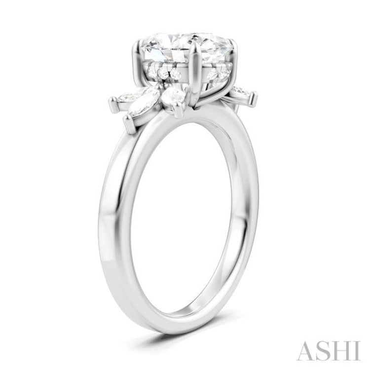 1/2 Ctw Akari Oval Shape Marquise and Round Cut Diamond Semi-Mount Engagement Ring in 14K White Gold