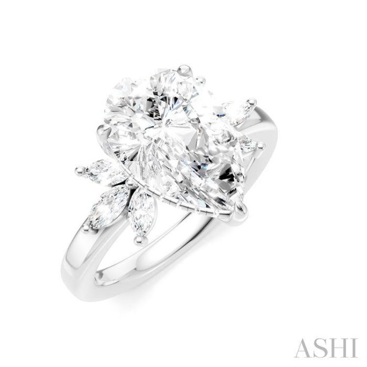 5/8 Ctw Akari Pear Shape Marquise and Round Cut Diamond Semi-Mount Engagement Ring in 14K White Gold