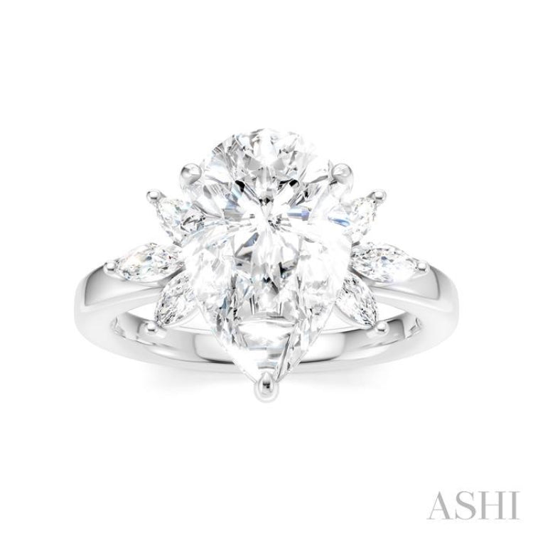 5/8 Ctw Akari Pear Shape Marquise and Round Cut Diamond Semi-Mount Engagement Ring in 14K White Gold
