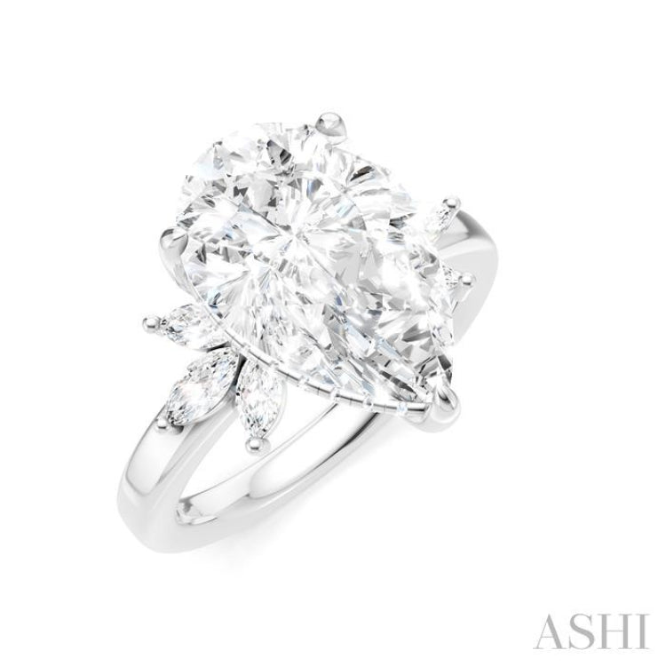 5/8 Ctw Akari Pear Shape Marquise and Round Cut Diamond Semi-Mount Engagement Ring in 14K White Gold