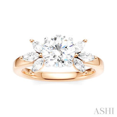 1/2 Ctw Akari Circular Shape Marquise and Round Cut Diamond Semi-Mount Engagement Ring in 14K Rose and White Gold