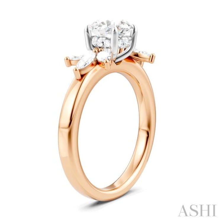 1/2 Ctw Akari Circular Shape Marquise and Round Cut Diamond Semi-Mount Engagement Ring in 14K Rose and White Gold