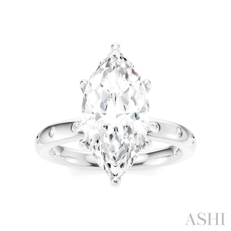 1/6 Ctw Akari Marquise Shape Round Cut Diamond Semi-Mount Engagement Ring in 14K White Gold