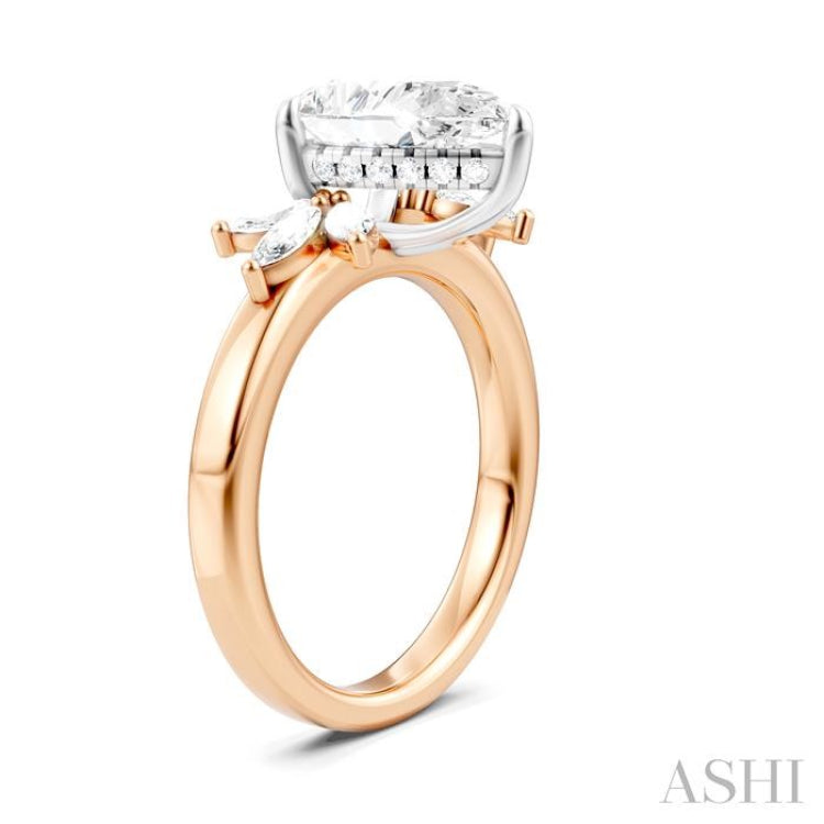 1/2 Ctw Akari Pear Shape Marquise and Round Cut Diamond Semi-Mount Engagement Ring in 14K Rose and White Gold