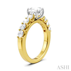 7/8 Ctw Oval Shape Round Cut Diamond Semi-Mount Engagement Ring in 14K Yellow and White Gold