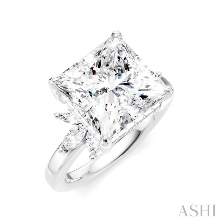 5/8 Ctw Akari Princess Shape Marquise and Round Cut Diamond Semi-Mount Engagement Ring in 14K White Gold