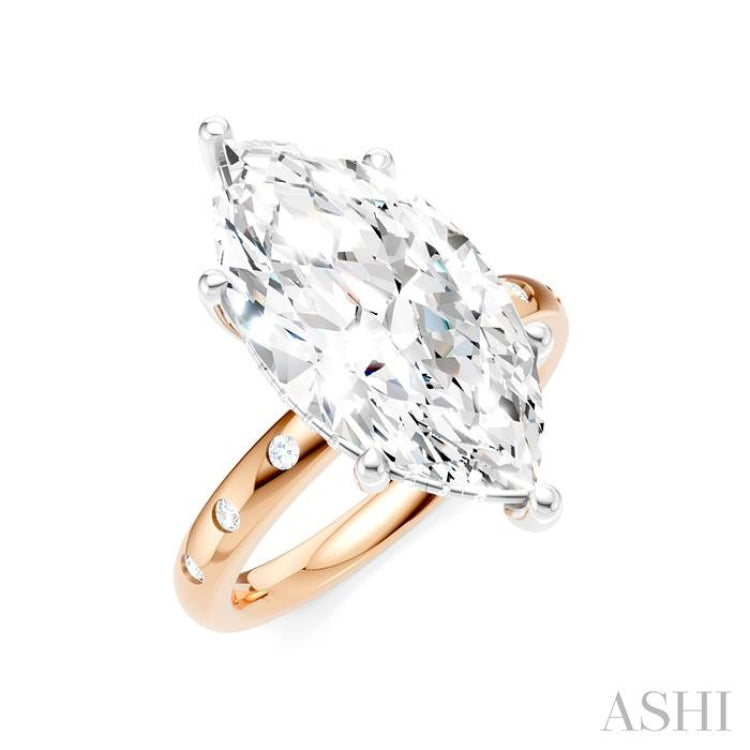 1/5 Ctw Akari Marquise Shape Round Cut Diamond Semi-Mount Engagement Ring in 14K Rose and White Gold