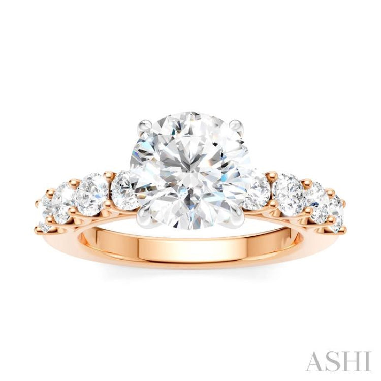 7/8 Ctw Round Shape Round Cut Diamond Semi-Mount Engagement Ring in 14K Rose and White Gold