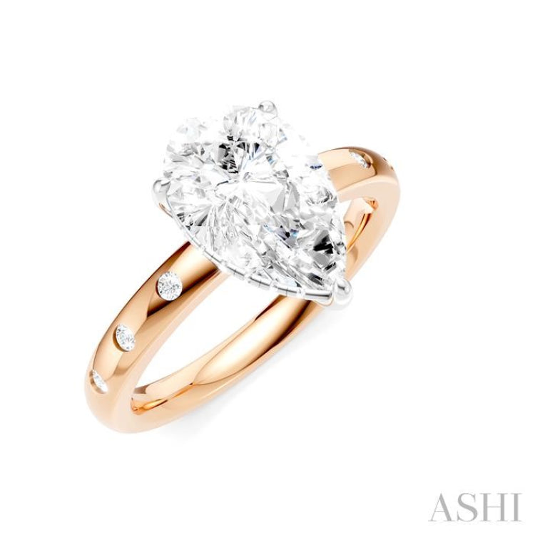 1/5 Ctw Akari Pear Shape Round Cut Diamond Semi-Mount Engagement Ring in 14K Rose and White Gold