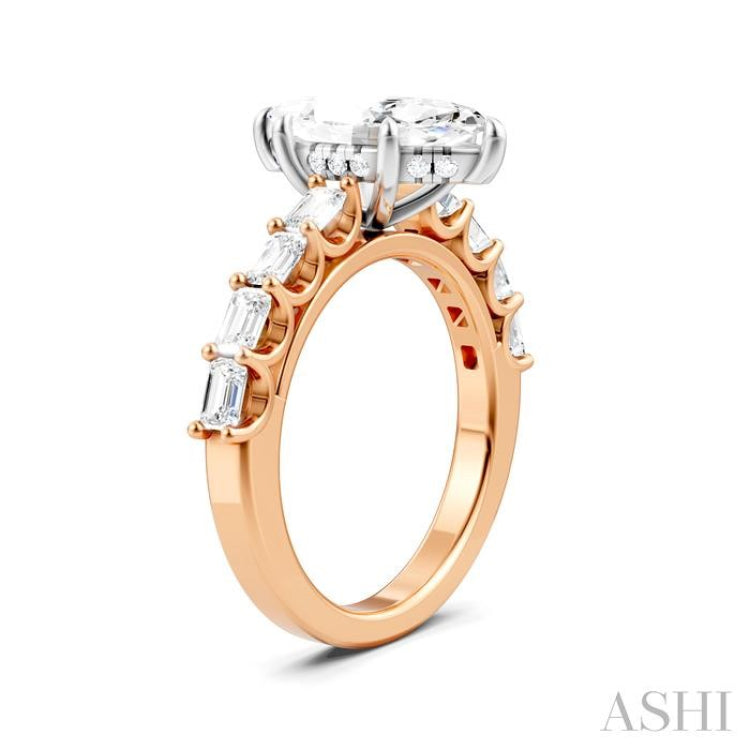7/8 Ctw Marquise Shape Emerald and Round Cut Diamond Semi-Mount Engagement Ring in 14K Rose and White Gold