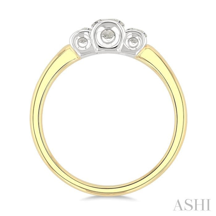1/2 Ctw 3-Stone Round Cut Diamond Fashion Ring in 14K Yellow and White Gold