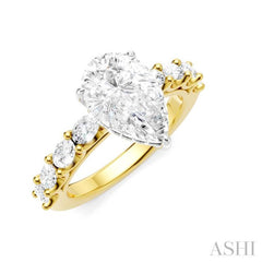 7/8 Ctw Pear Shape Oval and Round Cut Diamond Semi-Mount Engagement Ring in 14K Yellow and White Gold