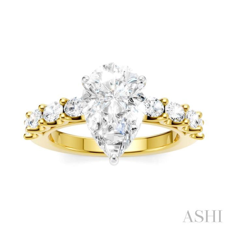 7/8 Ctw Pear Shape Oval and Round Cut Diamond Semi-Mount Engagement Ring in 14K Yellow and White Gold