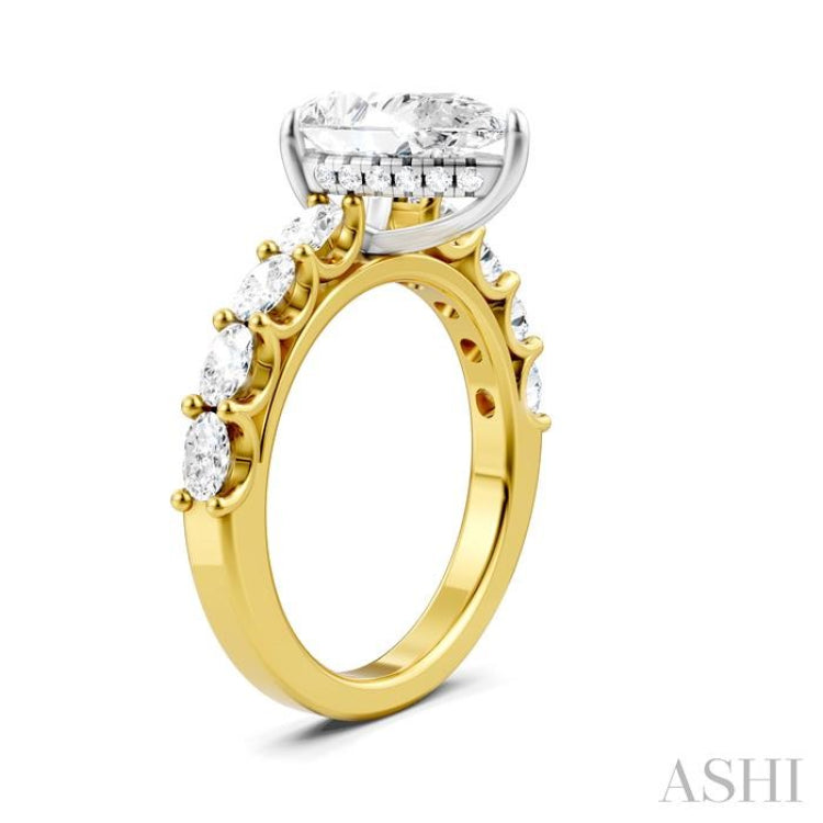 7/8 Ctw Pear Shape Oval and Round Cut Diamond Semi-Mount Engagement Ring in 14K Yellow and White Gold