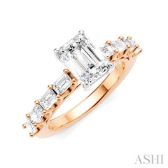 7/8 Ctw Emerald Shape Emerald and Round Cut Diamond Semi-Mount Engagement Ring in 14K Rose and White Gold
