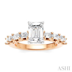7/8 Ctw Emerald Shape Emerald and Round Cut Diamond Semi-Mount Engagement Ring in 14K Rose and White Gold