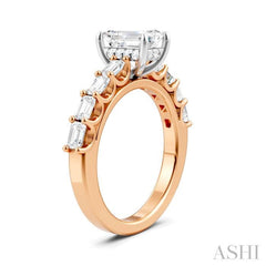 7/8 Ctw Emerald Shape Emerald and Round Cut Diamond Semi-Mount Engagement Ring in 14K Rose and White Gold