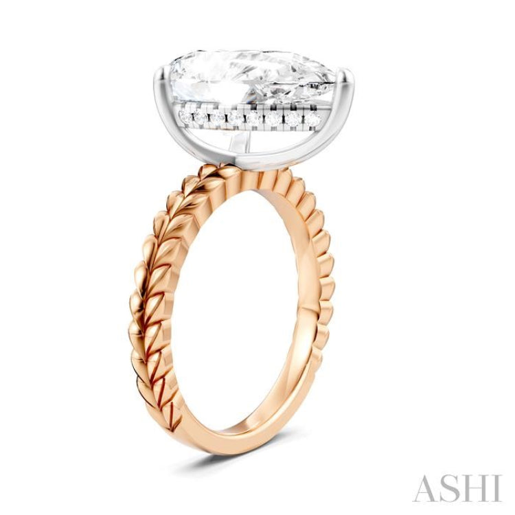 1/8 Ctw Pear Shape Round Cut Diamond Semi-Mount Engagement Ring in 14K Rose and White Gold
