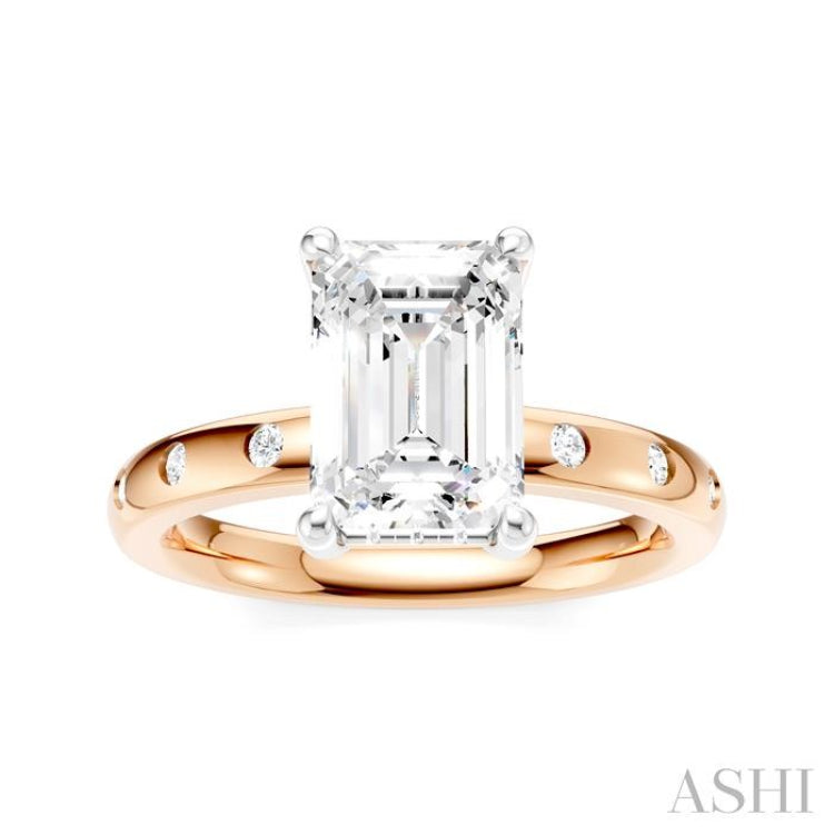 1/6 Ctw Akari Emerald Shape Round Cut Diamond Semi-Mount Engagement Ring in 14K Rose and White Gold