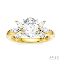 1/2 Ctw Akari Oval Shape Marquise and Round Cut Diamond Semi-Mount Engagement Ring in 14K Yellow and White Gold