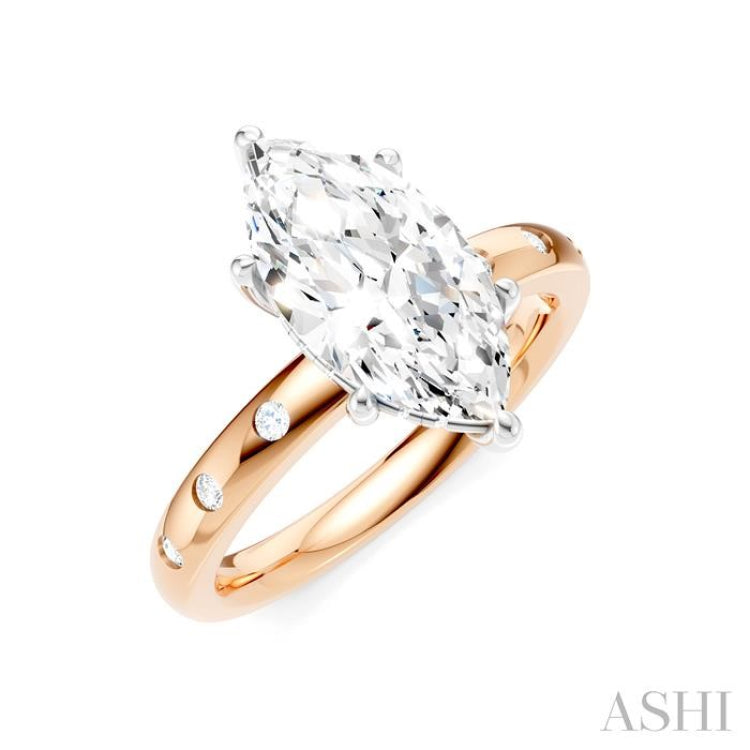 1/6 Ctw Akari Marquise Shape Round Cut Diamond Semi-Mount Engagement Ring in 14K Rose and White Gold
