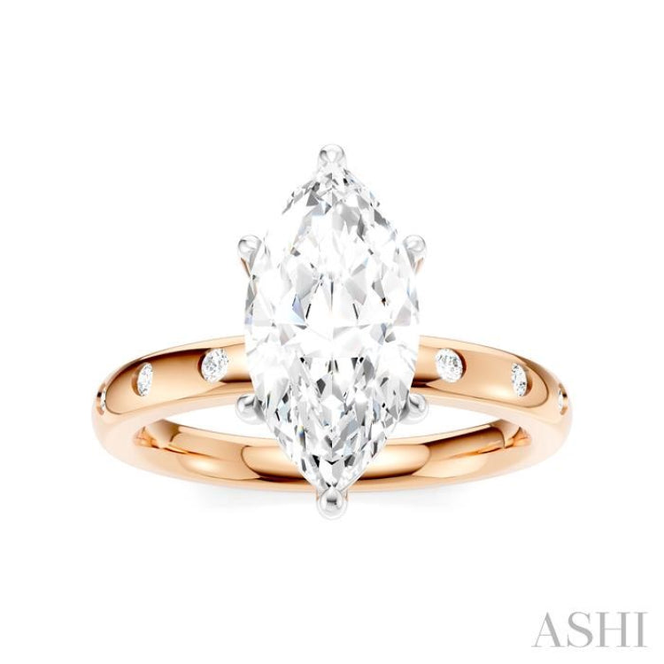 1/6 Ctw Akari Marquise Shape Round Cut Diamond Semi-Mount Engagement Ring in 14K Rose and White Gold