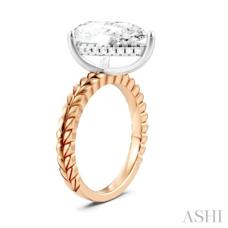 1/8 Ctw Pear Shape Round Cut Diamond Semi-Mount Engagement Ring in 14K Rose and White Gold