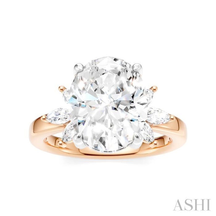 1/2 Ctw Akari Oval Shape Marquise and Round Cut Diamond Semi-Mount Engagement Ring in 14K Rose and White Gold