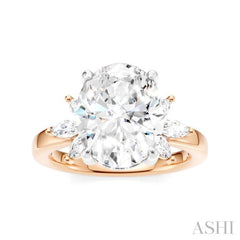 1/2 Ctw Akari Oval Shape Marquise and Round Cut Diamond Semi-Mount Engagement Ring in 14K Rose and White Gold