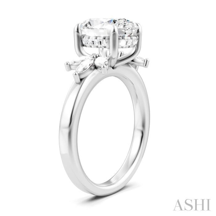 1/2 Ctw Akari Oval Shape Marquise and Round Cut Diamond Semi-Mount Engagement Ring in 14K White Gold