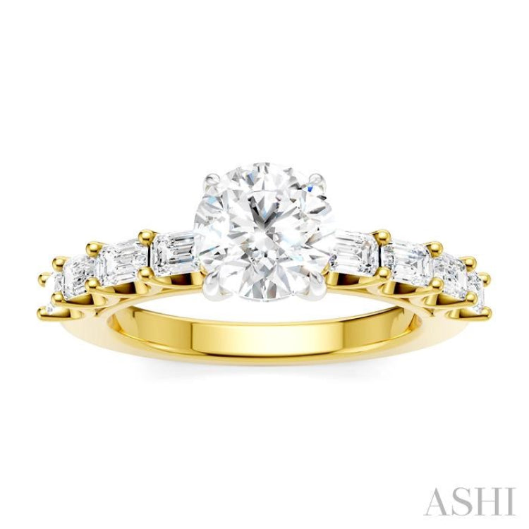 7/8 Ctw Round Shape Emerald and Round Cut Diamond Semi-Mount Engagement Ring in 14K Yellow and White Gold