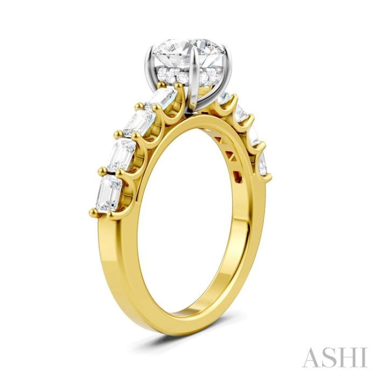 7/8 Ctw Round Shape Emerald and Round Cut Diamond Semi-Mount Engagement Ring in 14K Yellow and White Gold